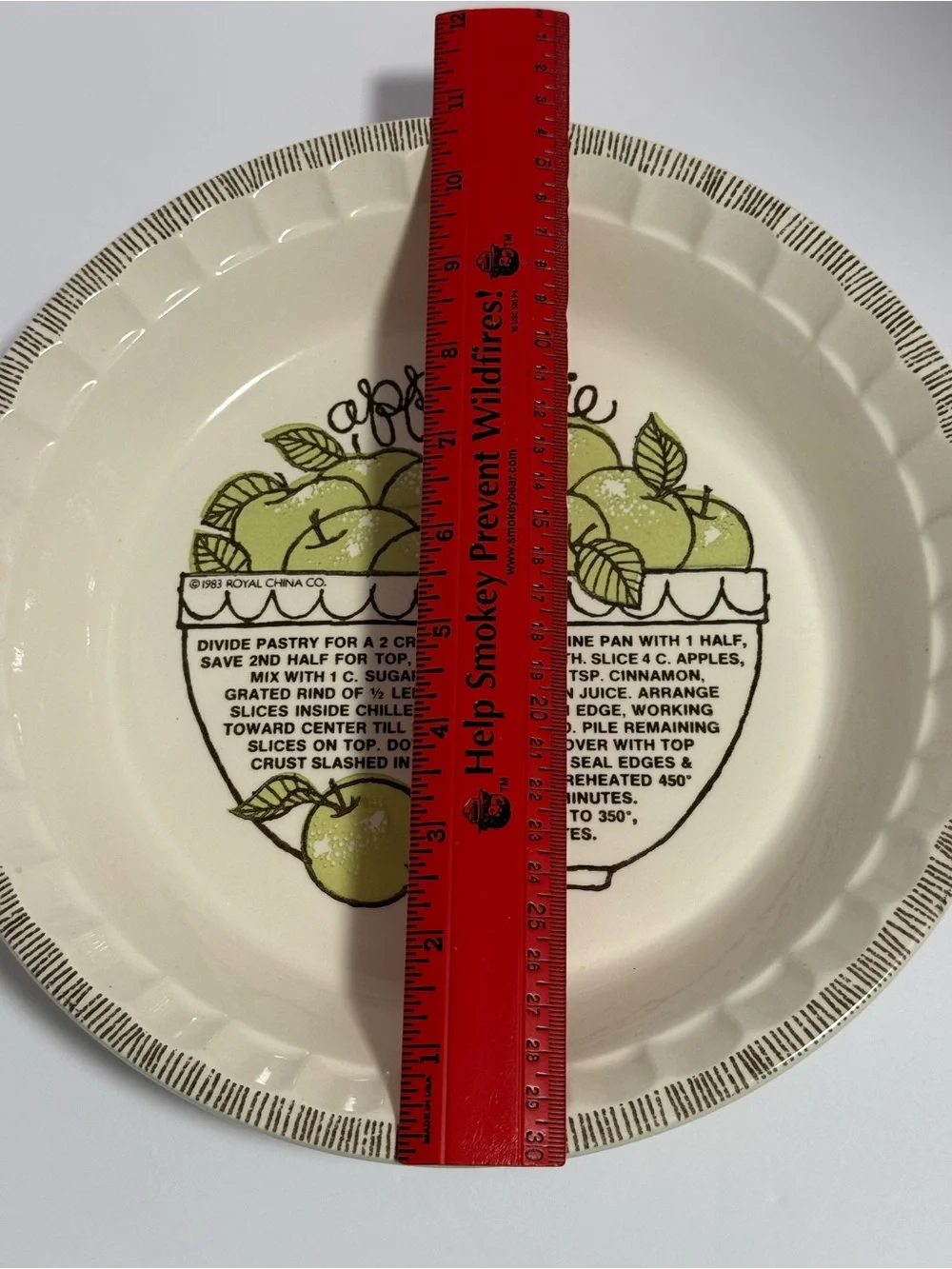 Vintage 1983 Royal China Apple Pie Recipe Plate Deep Dish